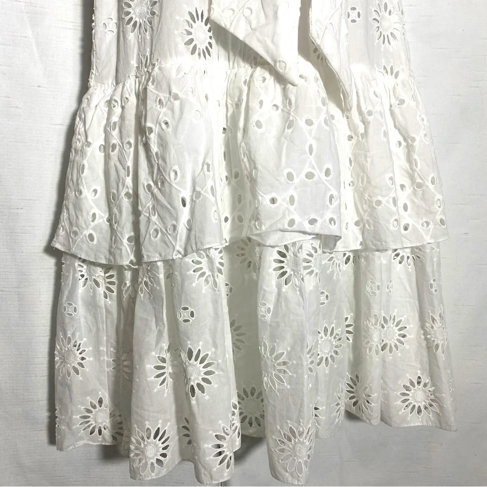 ZARA BELTED EMBROIDERED MIDI DRESS OYSTER WHITE SIZE S - Picture 9 of 15